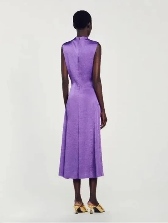 Sandro Titanic Satin Ruched Purple Dress size 36 (US 4) - Picture 4 of 12